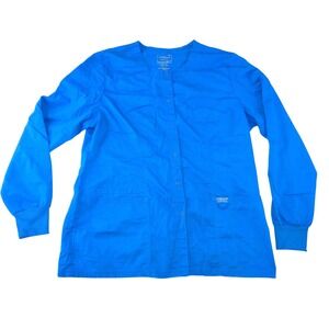Cherokee Workwear Womens Royal Blue Snap Front Scrub Jacket Size Large